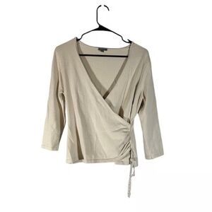 Ann Taylor Beige Long Sleeve Wrap Style Dressy Blouse Women Sz M